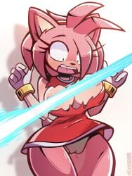 1girls amy_rose big_breasts crossxvii laser sega sonic_(series) sonic_the_hedgehog_(series) surprised thick_thighs torn_bra torn_clothes torn_clothing