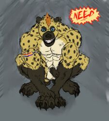 anthro balls blue_eyes claws genitals hyaenid lancethewereyena looking_at_viewer male mammal muscular muscular_male nude penis solo vein were werehyaenid