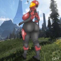 ? armor female female_focus female_only halo_(game) halo_(series) helmet large_ass large_breasts looking_at_viewer looking_back original_character plumpgrapefruit red_armor spartan_(halo) thick_thighs thighs