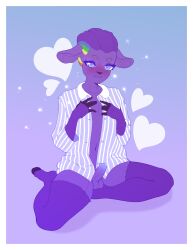 absurd_res anthro blue_eyes clothing eyelashes fruitofficer girly hair heart hi_res invalid_tag male multicolored_hair pajamas purple_body purple_hair purple_skin rainbow_hair solo stripes