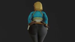 1girls 3d animated ass ass_focus ass_shake blonde_hair female from_behind huge_ass jiggle kishi pants pointy_ears princess_zelda short_hair solo tears_of_the_kingdom the_legend_of_zelda video webm zelda_(tears_of_the_kingdom)