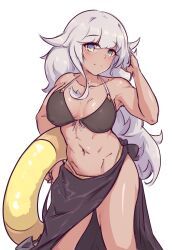 abs ame_no_habanero bikini blush bra cygames dark-skinned_female dark_skin dragalia_lost fit fit_female innertube large_breasts long_hair looking_at_viewer muscles muscular muscular_female nintendo ryszarda skirt smile white_hair yellow_eyes