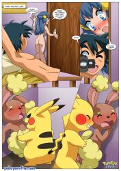 anthro ash_ketchum ass bbmbbf blush buneary camera closed_eyes comic dawn_(pokemon) double_hit_(comic) female male male/female nintendo nude open_mouth palcomix penis pikachu pokémon_(species) pokemon pokepornlive pussy satoshi_(pokemon) sex tongue vaginal_penetration vaginal_sex