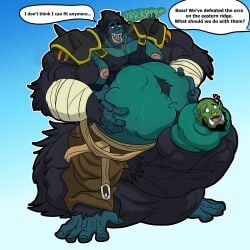 anthro ape belly big_belly big_penis burping cock_vore erection genitals gorilla hand_on_stomach haplorhine hi_res huge_cock humanoid male male/male male_only mammal oral_vore orc penile penis primate same_size_vore tankdragon vore