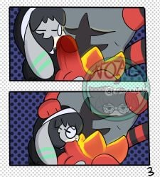 anthro ass comic duo esparzajudai fellatio hi_res incineroar lagomorph leporid male male/male mammal nintendo noag nun oral penile pokémon_(species) pokemon rabbit sex video_games