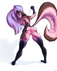 anthro anus ass breasts butt_grab canid canid_demon canine clothing collar demon digital_media_(artwork) female fur furry furry_only genitals glistening glistening_body glistening_genitalia glistening_hair glistening_skin hair hand_on_butt hellhound helluva_boss hi_res legwear long_hair long_tail looking_at_viewer looking_back looking_pleasured loona_(helluva_boss) mammal nude piercing presenting presenting_anus presenting_hindquarters presenting_pussy pussy raised_tail rear_view red_sclera sackrany signature simple_background solo spread_legs spreading tail thick_thighs thigh_highs white_background white_body white_fur