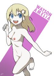 1girls blonde_hair blue_eyes breasts english_text feet godichi hololive hololive_english hololive_myth light-skinned_female naked nipples nude nude_female solo solo_female virtual_youtuber watson_amelia white_skin