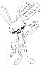 anthro cigar genitals hi_res lagomorph lambrey leporid male mammal max_(sam_and_max) nipples nude penis rabbit sam_and_max sharp_teeth solo teeth