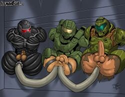 3boys alcatraz_(crysis) anal_sex ass balls crysis dick dicks_out doom doom_slayer_(doom) double_penetration erection forced gay halo_(series) icemanblue male male/male/male male_only masked masked_male master_chief muscular muscular_male penetration presenting_ass ripped_clothes sex spread_legs stuck_in_wall tagme tentacle