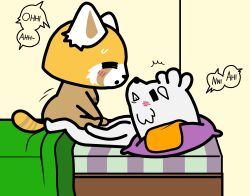 2022 accurate_art_style aggressive_retsuko aggretsuko anthro blush breasts cowgirl_position english_text j_d_ moan moaning naked nude nude_female nude_male on_bed on_top original_character request retsuko sanrio self_upload sex smooth_skin sweat sweating tagme