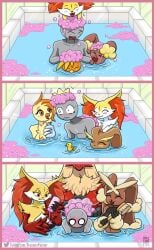 2d anthro avian bathtub big_breasts bird blaziken blush braixen breasts bubble_bath buneary canid canine combusken comic delphox delphox_(select_your_partner) evolutionary_family female fennekin galliform generation_3_pokemon generation_4_pokemon generation_6_pokemon group hi_res human lagomorph lopunny male mammal mega_evolution mega_lopunny nintendo nude painterdreamer partially_submerged phasianid pokémon_(species) pokemon pokemon_(species) pokemon_species size_difference torchic water wholesome