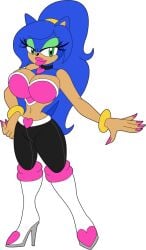 anthro bimbo bimbofication breasts cleavage dark-skinned_female eyeshadow furry fusion genderswap_(mtf) high_heel_boots high_heels huge_breasts large_breasts lipstick makeup midriff rouge_the_bat rouge_the_bat_(cosplay) rule_63 sega sonic_(series) sonic_the_hedgehog sonic_the_hedgehog_(series) sonique_the_hedgehog sorawolf7 tagme