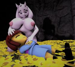 3d 3d_(artwork) anthro big_breasts bovid breasts caprine clothed clothed/nude clothed_male_nude_female clothing digital_media_(artwork) duo female frisk goat human humanoid krazak male male/female mammal nude smile source_filmmaker toriel undertale undertale_(series) video_games