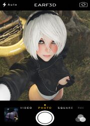 1girls 3d 3d_(artwork) areolae blender breasts breasts_out earf3d female female_focus female_only light-skinned_female light_skin nier nier:_automata nipple_pinch nipples pale-skinned_female pale_skin selfie smile sword tongue tongue_out white_hair yorha_2b