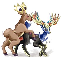 2015 antlers anus black_fur blush brown_fur deer equine feral furry hooves nelsonnoir pokémon_(species) pokemon pokemon_(species) pokemon_gsc pokemon_xy smile stantler straight vaginal_penetration xerneas