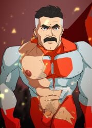 1boy dilf invincible invincible_(tv_series) male male_focus male_only male_solo muscles muscular muscular_male nolan_grayson omni-man pinkmustacheguy ripped_clothing solo_male teasing veiny_penis