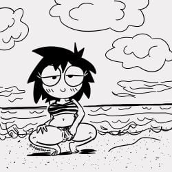 beach fingering fingering_self greasebaron masturbating masturbation pussy pussy_juice pussy_juice_drip sarah's_scribbles sarah_andersen solo solo_female sweat swimsuit