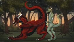 anal anal_sex anthro anthro_on_feral anthro_penetrating anthro_penetrating_feral araco_xaetri brown_hair claws dragon duo feral feral_penetrated forest green_body hair hybrid larger_feral larger_penetrated lizard male male/male male_penetrated male_penetrating male_penetrating_male mount/rider_relations nude outside_sex penetration plant red_body reptile reymur riask scalie sex size_difference smaller_anthro tree wings zoophilia