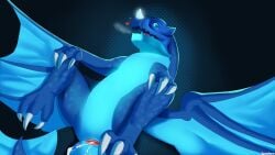 blue_body blue_tail blue_wings breathing clash_(series) clash_of_clans claws cloaca cum cum_in_cloaca cum_inside dragon electro_dragon_(clash_royale) heart hearts_around_head quangdoann spread_cloaca spreading