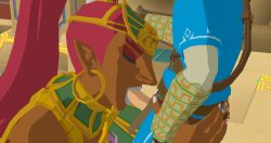 3d 3d_(artwork) blowjob breath_of_the_wild buliara dark-skinned_female dark_skin fellatio female gerudo grabbing grabbing_head grabbing_hips indoors larger_female light-skinned_male link link_(breath_of_the_wild) male nintendo oral oral_penetration oral_sex red_hair smaller_male the_legend_of_zelda unseen_male_face xnalara yesimtaco