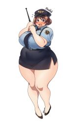 1girls 2022 baton belly belly_bulge belly_button big_breasts blush breasts brown_hair chubby chubby_female clothed clothing curvaceous curvy dasan24 female female_focus hair_bun hips huge_breasts large_breasts mochi-chan_(dasan24) nervous nightstick oc original_character plump police police_uniform policewoman purple_eyes simple_background solo solo_female solo_focus thick_thighs thighs voluptuous white_background wide_hips