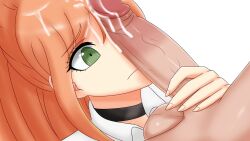 bravebengal danganronpa danganronpa_3 ejaculation green_eyes licking licking_penis orange_hair penis straight_hair yukizome_chisa