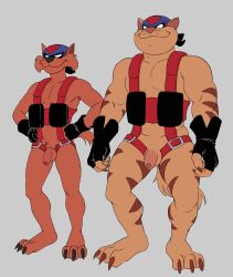 absurd_res anthro balls chance_furlong domestic_cat duo felid feline felis flaccid foreskin genitals hanna-barbera harness hi_res jake_clawson male mammal mostly_nude penis smagma swat_kats