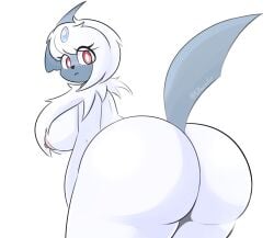 absol absurd_res anthro ass big_butt breasts bubble_butt curvy_figure female fur hi_res huge_butt lhacedor looking_at_viewer nintendo nude pokémon_(species) pokemon pokemon_(species) pokemon_only rear_view red_eyes side_boob solo video_games voluptuous white_body