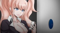 blue_eyes bravebengal cleavage danganronpa danganronpa:_trigger_happy_havoc danganronpa_1 glory_hole junko_enoshima large_breasts straight_hair strawberry_blonde_hair