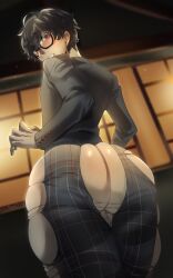 2021 akira_kurusu alternate_ass_size big_thighs black_hair bottom_heavy bursting_butt bursting_clothes butt_expansion clothes_ripping commission dumptruck_ass fat_ass fat_thighs femboy feminine_male glasses highres huge_ass huge_thighs large_ass male_focus male_only morning nei019 pants persona persona_5 ren_amamiya ripped_clothing ripped_pants school_uniform schoolboy shocked shocked_expression solo_male thick_ass thick_thighs torn_clothes torn_clothing torn_pants warm_colors wide_hips