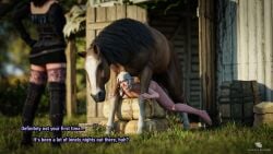 2girls 3d bestiality caught ciri dialogue female fenrir'srevenge feral feral_penetrating feral_penetrating_human horse horsecock human_penetrated naked naked_female nude nude_female outside skirt tagme text the_witcher_3:_wild_hunt voyeur voyeurism watermark yennefer zoophilia