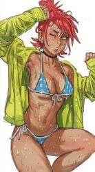 1girls bikini blush cartoon_network cleavage female female_only foster's_home_for_imaginary_friends frankie_foster green_eyes mossa red_hair solo solo_female sweat