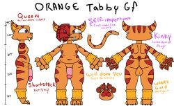 a-pose anthro ass balls character_name claws domestic_cat fangs felid feline felis flaccid fur genitals gold_(metal) gold_jewelry gynomorph hair hi_res humanoid_genitalia humanoid_penis intersex jewelry long_tail mammal measurements model_sheet pawpads penis purple_eyes queen_(theenyface) red_body red_claws red_fur red_hair red_pawpads sharp_teeth short_hair short_stack shortstack slightly_chubby smile solo tabby_cat teeth text theenyface