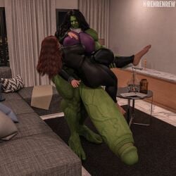 2futas 3d barefoot big big_ass big_bulge black_widow_(marvel) bulge carrying_partner clothed feet female futa_giantess futa_with_female futanari giant_futanari giantess huge_breasts huge_cock huge_feet hyper hyper_penis latex_suit looking_at_each_other marvel medium_breasts micro_on_penis mini_futa_giantess mini_giantess mostly_nude muscular partially_clothed penis renrenrew she-hulk size_difference veiny_penis