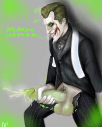 1boy batman_(series) clothing dc green_cum green_eyes green_genitals green_hair guy joker male male_only masturbation mutated mutation smile solo yaoi