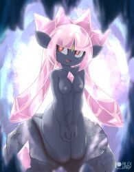 anthro blush breasts crystal diancie female hair legendary_pokémon nude open_smile pokemon pokemon_(species) red_eyes rilex_lenov