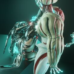 3d 3d_(artwork) athletic_female athletic_futanari big_ass big_penis futa_on_female futanari glowing_genitalia large_ass robot robot_girl robot_humanoid side_view split_form sumsmutwriter valkyr_(warframe) warframe wisp_(warframe)