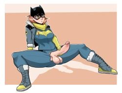 1futa balls barbara_gordon batgirl batman_(series) big_penis breasts brown_hair clothed clothing dc dc_comics erect_penis erection futa_only futanari gloves green_eyes human light-skinned_futanari light_skin long_hair masturbation mostly_clothed orange_hair penis ripped_clothing sitting solo spread_legs sunk118 thick_thighs