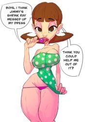 asking_for_it bangs gutterbutter-69 huge_breasts jimmy_neutron_boy_genius judy_neutron licking_lollipop lollipop_in_mouth milf polka_dot_dress seductive_look straight_hair thick_thighs thong