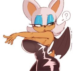 1girls anthro ass bat big_breasts bodysuit breasts chiropteran clothing female female_only huge_breasts lewnoli looking_back rouge_the_bat side_view sideboob simple_background solo sonic_(series) tail thick_thighs wings