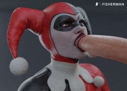 1boy 1girls 3d alternate_version_available batman:_arkham_knight batman_(series) big_penis blender blowjob blue_eyes clothed_female_nude_male dc dc_comics fellatio female fisherman giving_head harley_quinn harley_quinn_(classic) harley_quinn_(injustice) huge_cock injustice_2 jester jester_cap jester_costume light-skinned_female light-skinned_male light_skin male mask masked masked_female nude nude_male smile smiling watermark