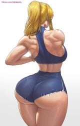 1girls 2022 absurd_res alternate_breast_size artist_signature ass ass_focus ass_shot back back_view backboob blonde_hair booty_shorts breasts bubble_butt casual_outfit_(metroid) dolphin_shorts female female_only fit fit_female hips huge_ass huge_breasts long_hair long_ponytail metroid muscular_back muscular_female nintendo ponytail samus_aran short_shorts shorts simple_background slim_waist sports_bra sportswear superbusty thick_thighs thighs thunder_thighs tomboy toned_back toned_female wide_hips