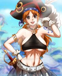 belly_button female female_only fit huge_breasts nami one_piece one_piece_film_red orange_hair post-timeskip rakara11 sideboob underboob