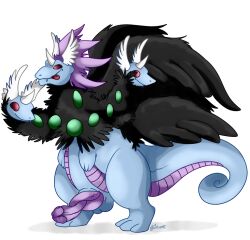 2015 black_feathers conjoined dragon dragonair feathers furry fusion goodra headwings horn hydreigon licking_lips male multi_head nelsonnoir nintendo original_character pokemon pokemon_(species) pokemon_bw pokemon_rgby pokemon_xy solo tail unusual_penis