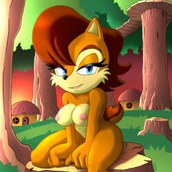 1girls anthro archie_comics big_breasts black_nose blue_eyes breasts brown_body brown_fur brown_hair brown_skin chipmunk curvy curvy_figure eyelashes female female_only fluffy_tail forest fur furry ground_squirrel house looking_at_viewer multicolored_hair narrowed_eyes nipples pink_nipples sally_acorn sega short_hair sitting sonic_(series) sonic_the_hedgehog_(archie) sonic_the_hedgehog_(comics) sonic_the_hedgehog_(series) tail thesplashmaster thick_thighs thighs trees two_tone_body two_tone_fur woods