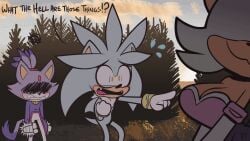 ! !? 1boy 2girls :3 ? angry animated anthro bat blaze_the_cat blush bouncing_breasts breasts dialogue english_text exposed_torso fangs feline footwear fully_clothed gloves hand handwear hedgehog joke lettuce_(artist) meme nose pointing qqlettuce rouge_the_bat sega shaking shaking_breasts silver_the_hedgehog sonic_(series) sonic_the_hedgehog_(series) sweat teeth teeth_clenched text