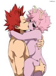 1boy 1girls black_eyes black_sclera couple eijirou_kirishima fanon_couple female french_kiss implied_sex kissing kissing_while_penetrated making_out mina_ashido my_hero_academia nude pink_skin rakkusu red_hair sex standing_sex straight suspended_congress tongue_kiss vaginal_penetration