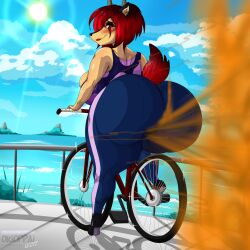 anthro ass big_ass bike bloated blush fart fart_cloud fart_fetish farting female furry gassy gazelle looking_at_viewer looking_back looking_over_shoulder okifetish okioppai passing_gas smelly sportswear thick_ass thick_thighs workout_clothes