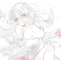 blush breasts exposed_breasts ghost_girl hairclip nijisanji nijisanji_en reimu_endou sketch soft_breasts virtual_youtuber white_hair