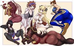 2021 6girls asian_female ass big_ass big_breasts black_hair blizzard_entertainment blonde_hair blue_eyes breasts brown_hair capcom chun-li cleavage curvy dark-skinned_female date_a_live fate/grand_order fate_(series) holoforce hololive hololive_japan horns huge_ass large_breasts long_hair nisego peace_sign queen_of_sheba_(fate/grand_order) sarah_kerrigan skirt starcraft street_fighter street_fighter_alpha thick_thighs tokisaki_kurumi tsunomaki_watame virtual_youtuber voluptuous